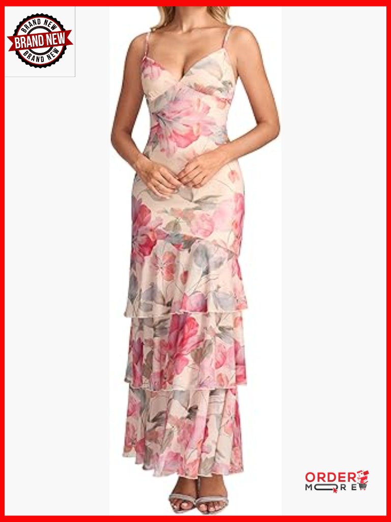 Bodycon Floral Mesh Backless V-Neck Maxi Dress